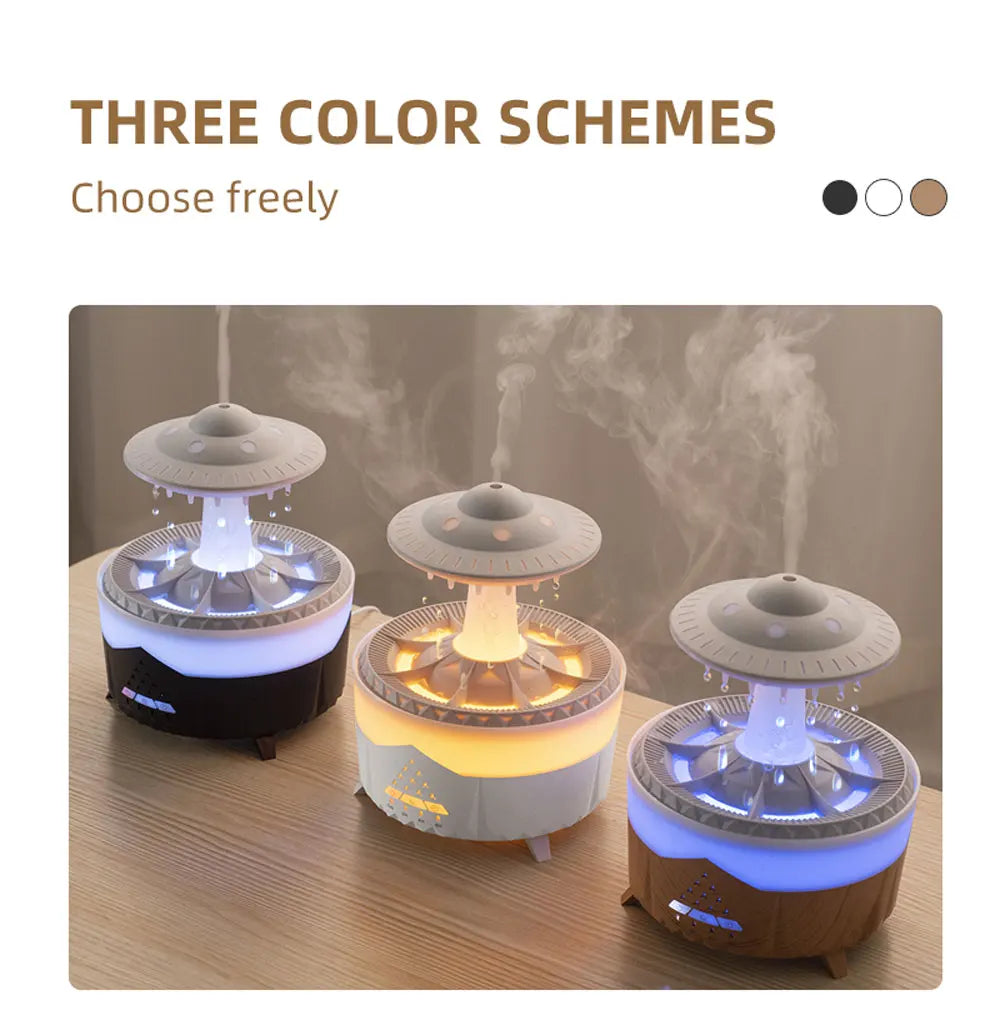 Hot selling Rainbow Raindrop Humidifier Home Night Light Mushroom Desktop Silent Rain Cloud Aromatherapy Machine