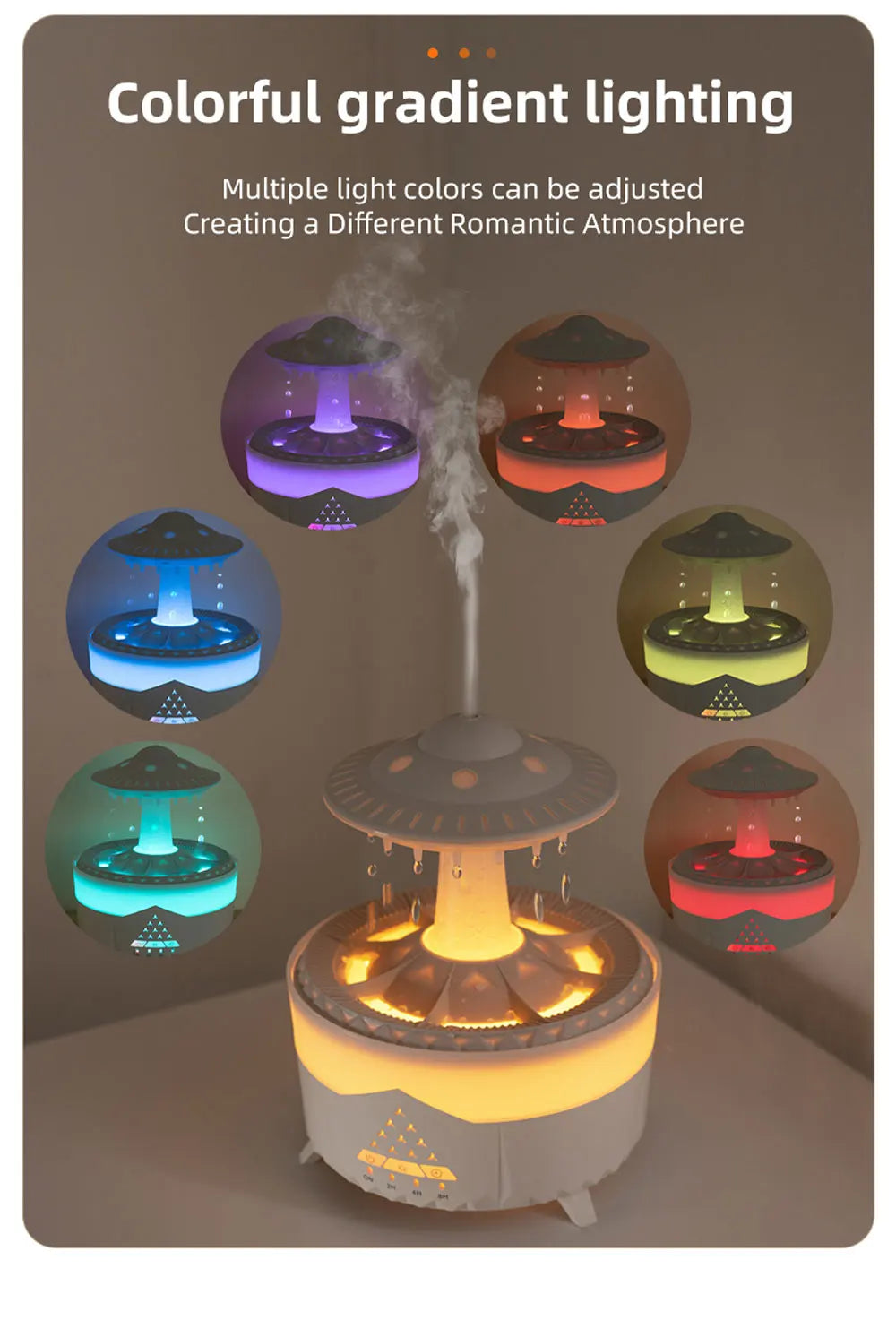 Hot selling Rainbow Raindrop Humidifier Home Night Light Mushroom Desktop Silent Rain Cloud Aromatherapy Machine