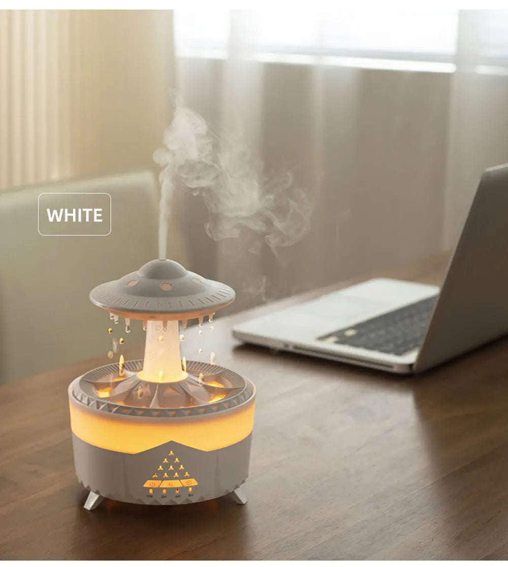 Hot selling Rainbow Raindrop Humidifier Home Night Light Mushroom Desktop Silent Rain Cloud Aromatherapy Machine