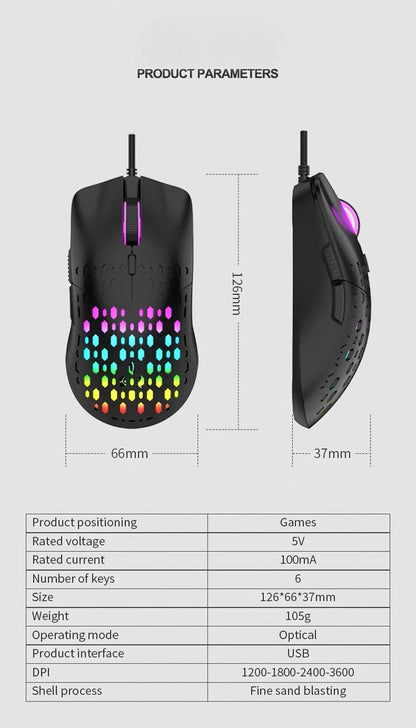 RAIKU G701 Wired 6 Keys Mouse Colorful Lighting Gaming and Office For Microsoft Windows and Apple IOS System