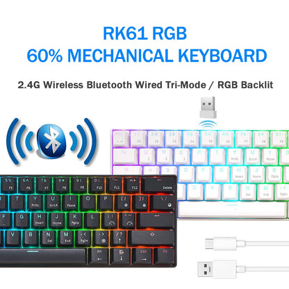 RK Royal Kludge RK61 2.4G Wireless Bluetooth Mechanical Keyboard Tri-mode 61 Keys RGB Backlit Mini Hot-swappable Gamer Keyboard